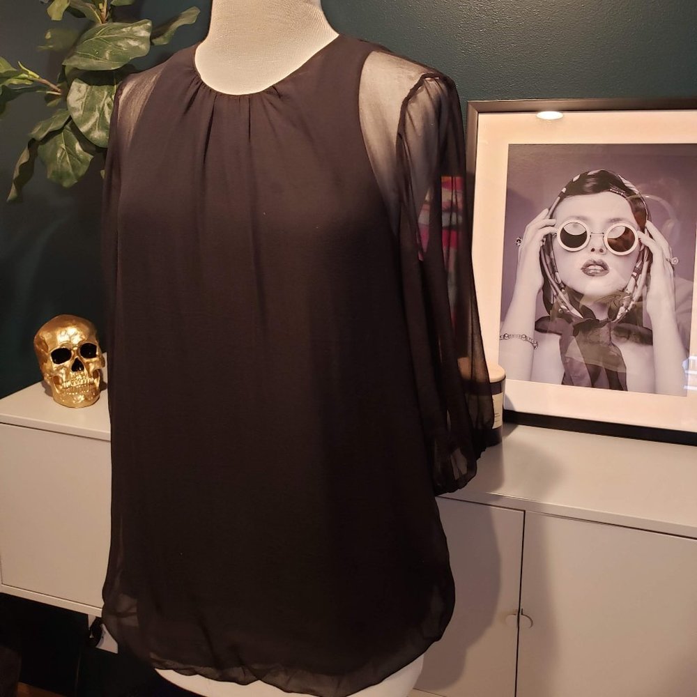 Vince for Bergdorf Goodman Black Chiffon Blouse